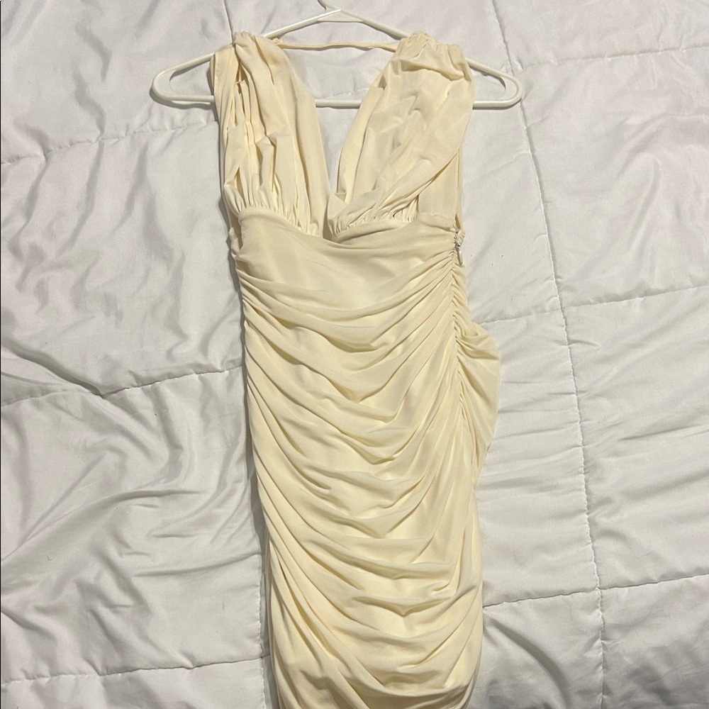 BCBGMaxAzria Cream Draped Backless Dress